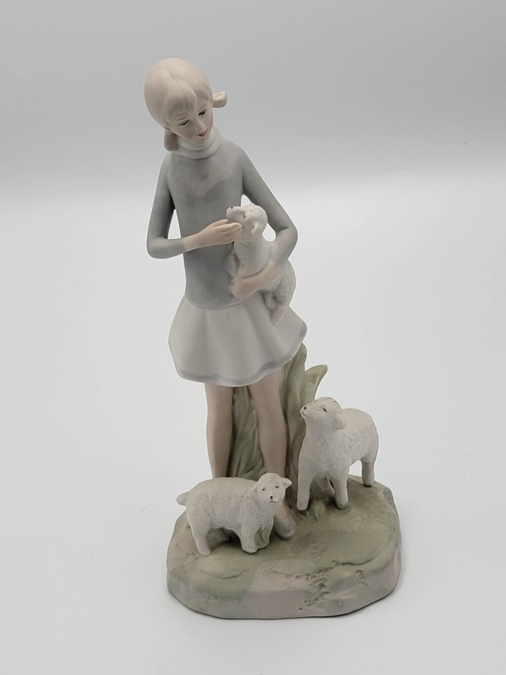 Vintage Girl With Lambs Ceramic Figurine Pastel Colors Home Decor Collectible 10